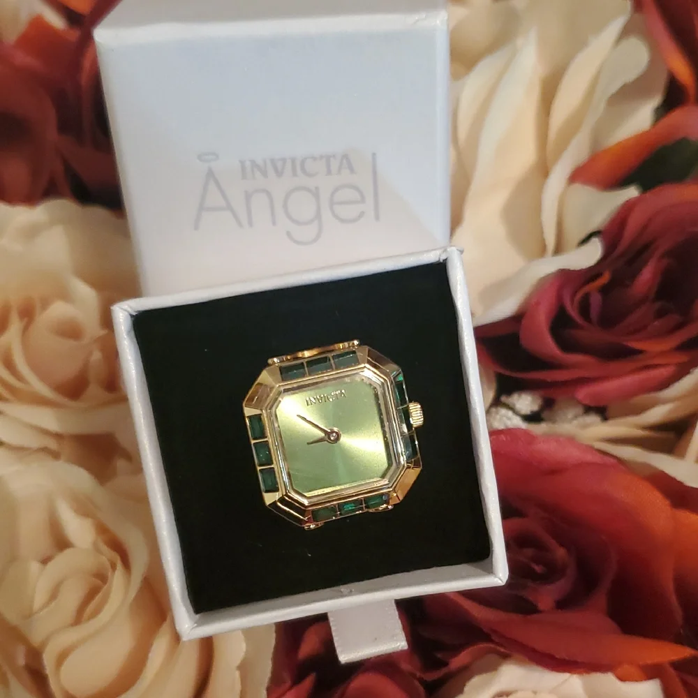 Invicta Angel Gold and Emerald Ring Watch - Picture 1 of 5